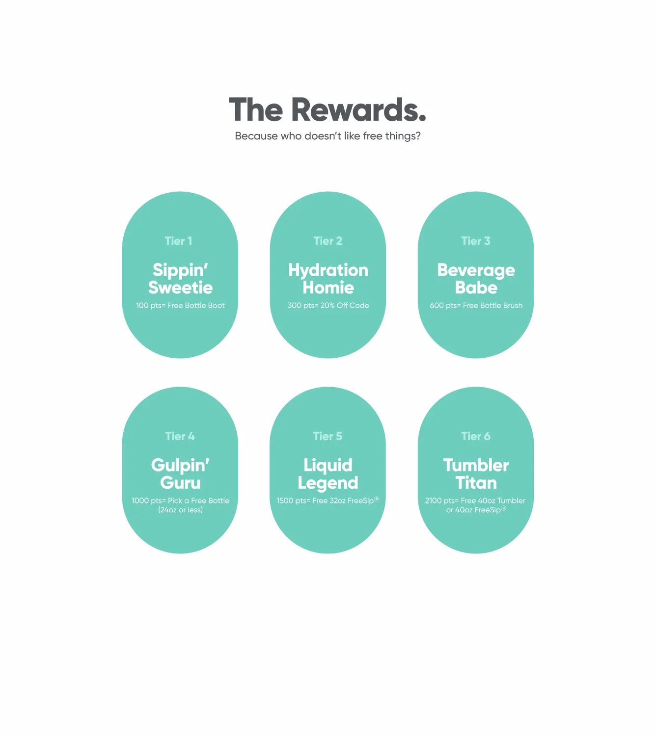 Six-tier ambassador program chart, showing levels and benefits for promoting Owala products and earning rewards.