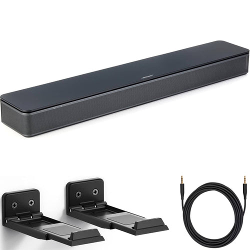 Bose - TV Speaker Bundle with Aux Cable, Mounts - Soundbar for TV with Bluetooth and HDMI-ARC, Soundbar, Remote - Black