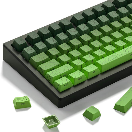 Womier - Double Shot PBT keycaps,Topographic Keys Cherry Profile Key caps for All US Layout Mechanical Keyboardd - Mocha Green-Cherry