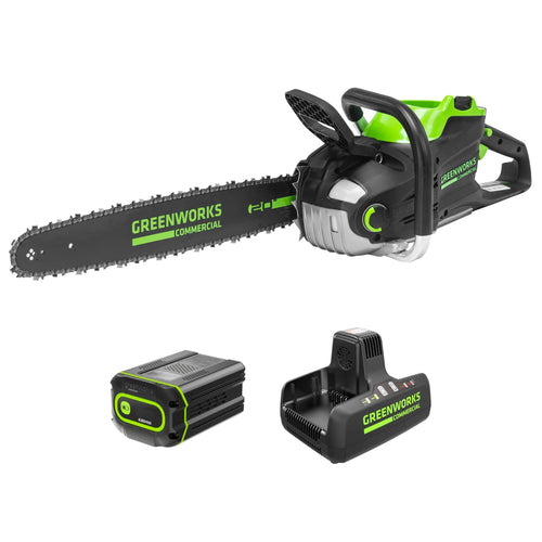Greenworks - Commercial 82V 20" 3.4kW Chainsaw with 4Ah Battery and Dual Port Charger (82CS34-4DP) - Green