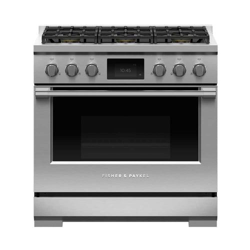 Fisher & Paykel - 36 in. Wide 6 Burner Professional 4.8 Cu. Ft. Freestanding Dual Fuel True Convection Range with Self-Cleaning - Stainless Steel/Black Glass