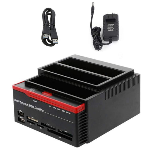 Topteng - 3-Bay Hard Drive Docking Station for IDE & SATA HDD - with Cloner, 7-in-1 Card Reader, 2xUSB Hub, 2.5”/3.5”