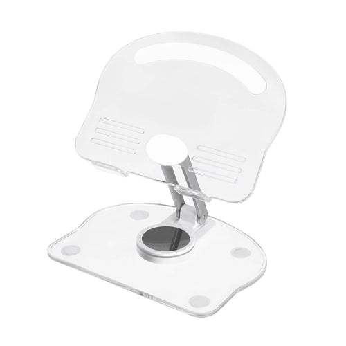 Unique Bargains - Acrylic Tablet Stand - Adjustable, Foldable, Portable, Clear, 360° Rotating Base, for Desk/Home/Office, Women Gift - White