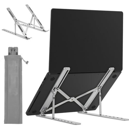 Vena - Portable Laptop Stand for Desk, Foldable Laptop Stand Compact, Adjustable Travel Computer Stand for Macbook iPad Lenovo - Silver