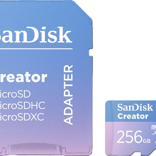 SANDISK - 256GB Creator microSD UHS-1 Memory Card with Adapter, Read Speeds up to 190MB/s, 3 Months of Adobe Lightroom Included