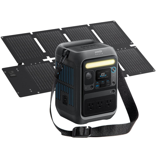Anker - SOLIX C300X Portable Power Station with 60W Solar Panel,288Wh/300W Battery Soalr Generator for Camping&Emergencies (288 Wh Capacity) - Black