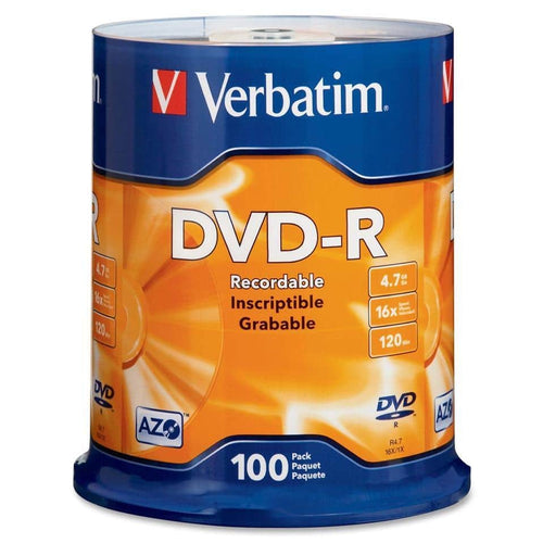 Verbatim - 4.7 GB 16X DVD-R 100 Packs Spindle Disc Model 95102 - Silver