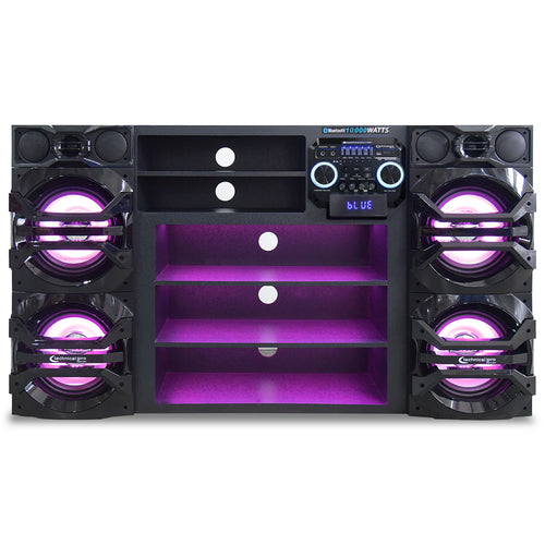 Technical Pro - Floor-Standing Bluetooth Wireless Entertainment Center Quad 10" LED Woofers with 4 Tweeters - Black