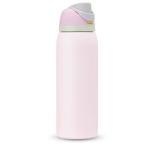 FreeSip 40oz in Candy Coated; soft pink body with pink flip cap, lavender carry loop, and sage green accent band on the lid
