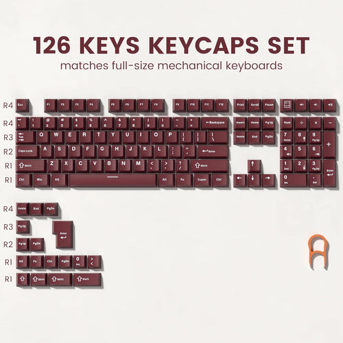 Womier - Double Shot PBT Keycaps Set , Cherry Profile Custom Keycaps for All US Layout Gaming Mechanical Keyboard - Red-126 Keys