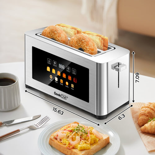Boyel Living - 4-Slice Toaster with Extra-Wide Entrance - Stainless Steel Surface, LED Display Touch Panel, Automatic Shut-Off - Silver
