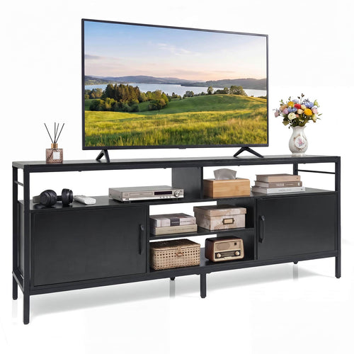 Gymax - Industrial TV Stand for TVs up to 65'' Media Center w/Cabinets &?Adjustable Shelf - Black