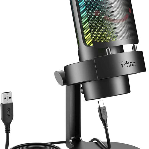 FIFINE - A8 RGB USB Condenser Microphone – Cardioid Mic with Real-Time Monitoring for Streaming & Gaming - Black
