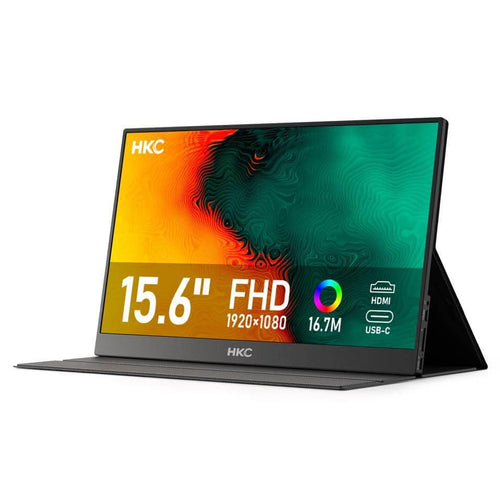 HKC - V16 15.6" Portable Monitor, Full HD IPS, Type-C/HDMI, Ultra-Slim Gray, Dual Speakers