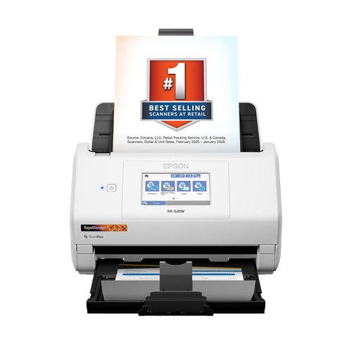Epson - RapidReceipt RR-620W Wireless & USB High-Speed AI & Cloud Ready Desktop Color Duplex Receipt & Document Scanner - White