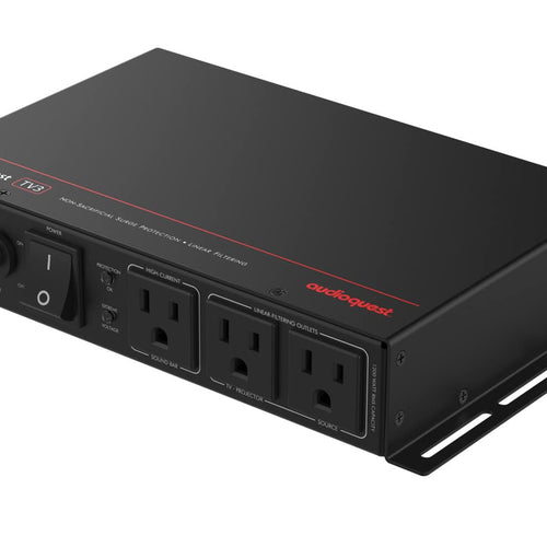AudioQuest - PowerQuest TV3 3-Outlet Surge Protector for Wall-Mounted TVs (Non-Sacrificial, Noise-Dissipating, Behind-TV Design) - Black