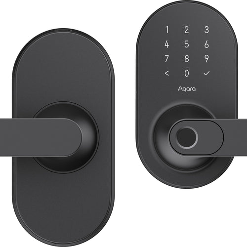 Aqara - Smart Lock U300 Matter over Thread Lever Set with Touchpad/NFC/Auto Lock/Home Key/Fingerprint/Bluetooth/Key Access - Black