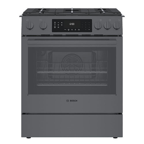 Bosch - 800 Series 30 in. Wide 4.8 Cu. Ft. Slide-In Gas Convection Range with Self-cleaning and 5 Burners - Black Stainless Steel