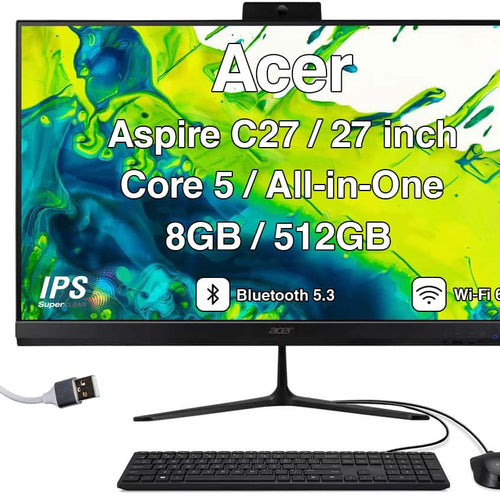 Acer - All-in-One Desktop,27 IPS FHD Display (Intel Core 5 120U, 8GB, 512GB SSD, Integrated Graphics, Win 11 Home) w/USB Hub