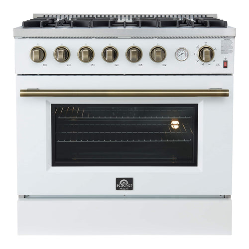 Forno Appliances - 36 in. Wide 6 Burner Marco 5.36 Cu. Ft. Freestanding Gas Convection Range with Hidden Bake Element - White