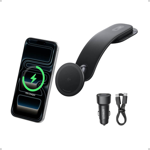 Anker - Nano Magnetic Wireless Car Charger, 360° Adjustable Mount Car Charger with Detachable Pad (Adapter Included) - Black