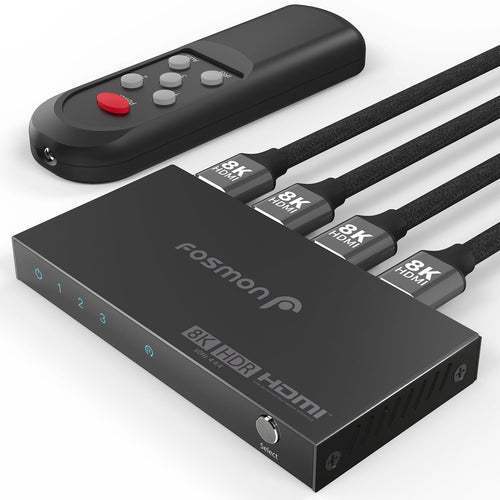Fosmon - 3-Port 8K HDMI Switch 3 in 1 out, HDMI 2.1 Switch with Remote, 48Gbps HDMI Switcher, HDCP 2.3 for PS5 Apple TV - Black