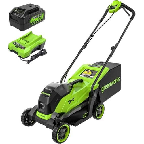 Greenworks - 24V 13" Brushless (Push) Cordless Lawn Mower, 4.0Ah Battery and Charger Included - Green