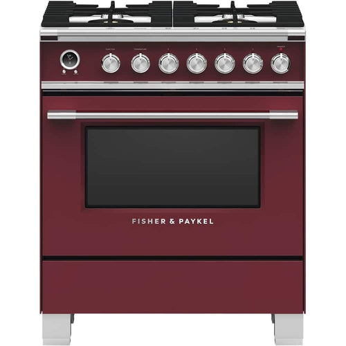 Fisher & Paykel - 30 in. Wide 4 Burner 2.9 Cu. Ft. Self-Cleaning Freestanding Dual Fuel Convection Range - Red