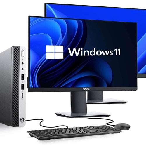 HP - Refurbished Excellent - G3 Tiny Desktop Computer PC | Intel i5-6th 2.5GHz | 16GB DDR4 RAM | 256GB SSD | Dual 22"LED | KB & Mouse | Wi-Fi | Win11 - Black