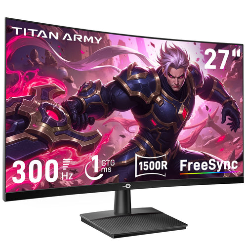 Titan-army - C27A1H 27 inch Curved Gaming Monitor, 300Hz FHD (1920 × 1080), 1ms GTG, HDR10, AMD FreeSync, VA Panel, 2 × HDMI/DP - 2026 Upgraded Black