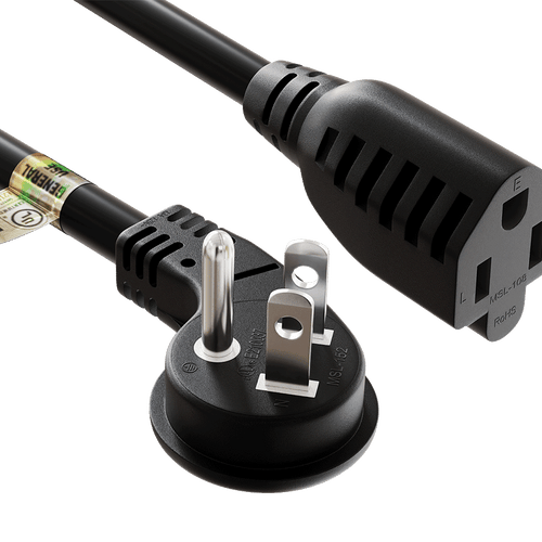 Cable Leader - 16 AWG NEMA 5-15P to NEMA 5-15R Ultra Low-Profile Angled Power Extension Cord, Grounded 13A/125V for PC, TV - Black