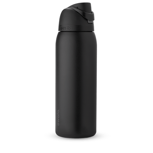 FreeSip 40oz in Very, Very Dark, all-black insulated bottle with matching black flip cap, carry loop, and lid