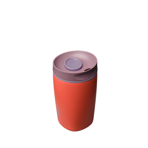 SmoothSip Slider 12oz, burnt orange body with dusty mauve lid