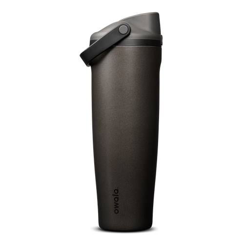 FreeSip Sway 40oz in Nailed It, deep charcoal black insulated water bottle with matching dark flip cap and carry loop