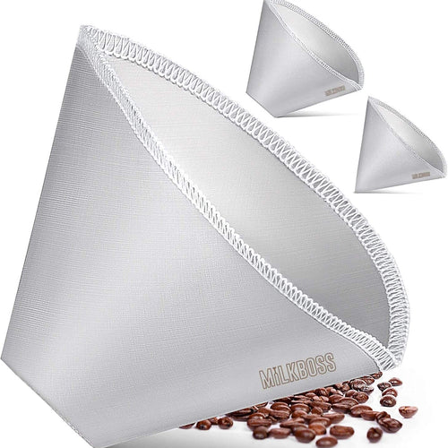 Zulay Kitchen - Milk Boss Pour Over Coffee Filter - Permanent Paperless Stainless Steel Reusable Coffee Filter (Filter #4) - Silver