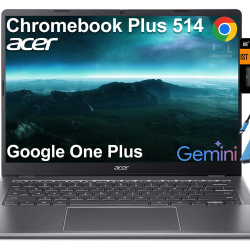 Acer - Chromebook Plus 514 14" FHD+ Touchscreen Laptop with Google AI - Intel Core 3 - 8GB RAM - 512GB+128GB SD - Backlit - Steel Gray