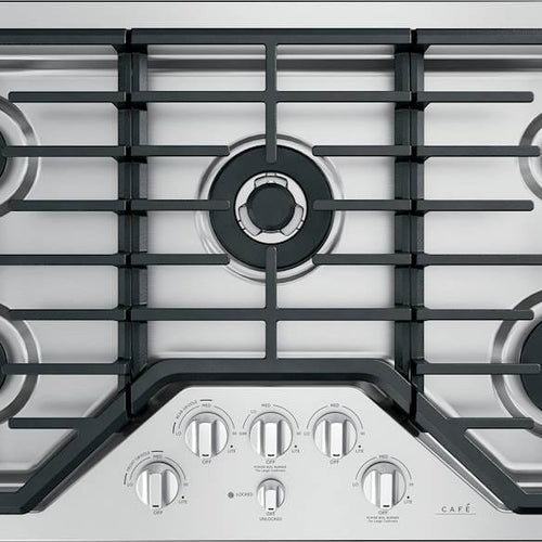 Café - 36 in. Wide 5 Burner Built-In Gas Cooktop, Customizable with White LED Backlit, Heavy-Duty Knobs - Stainless Steel