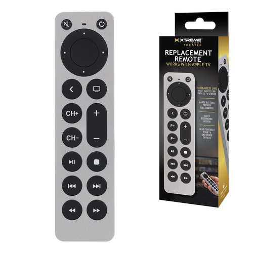Xtreme - Universal Apple TV Remote Replacement for 1st-5th Generation, Controls TV & Apple TV, Large Buttons, Ergonomic - Silver