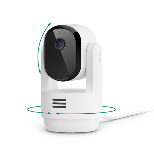 Arlo - Essential Pan Tilt Indoor Security Camera 2K - Wired Plug-In Powered, Privacy Mode, 1-Cam - White
