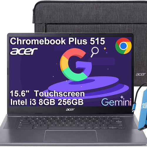 Acer - Chromebook Plus 515 15.6" FHD Touchscreen Laptop with Google AI - Intel Core i3-1305U - 8GB RAM - 256GB SSD - Chrome OS - Steel Gray