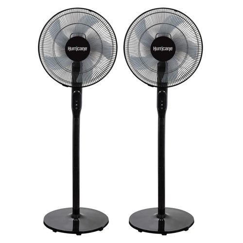 Hurricane - 2 Pack 16" Energy Efficient Adjustable Standing Fan, 12 Speed Settings - Black