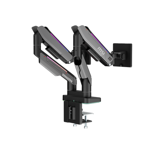 MSI - MPG MT201DR V2 RGB Dual Monitor Stand Arms–Adjustable Spring Desk Mount,VESA Compatible,17–35in,44 lbs,Clamp&Grommet - Iron Gray