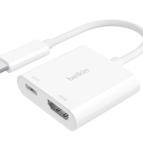 Belkin - USB-C to HDMI Adapter + USB-C Charging Port, 4K UHD Video, 60W Passthrough Power - White