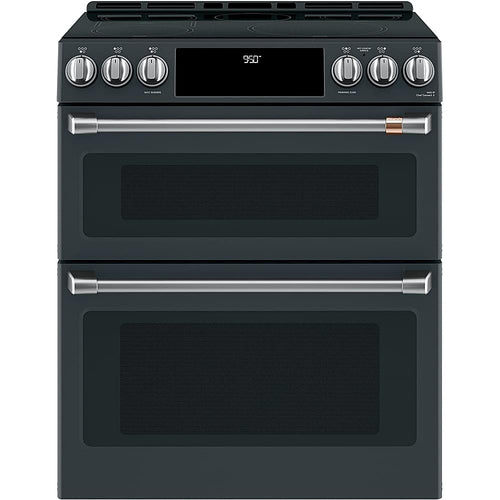 Café - 30 in. Wide 5 Elements 6.7 Cu. Ft. Slide-In Double Oven Electric Induction Convection Range, Customizable - Matte Black