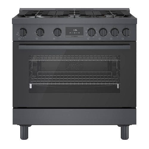 Bosch - 800 Series 36 in. Wide 3.7 cu. ft. Freestanding Dual Fuel Convection Range with 6 Dual Flame Ring Burners - Black Stainless Steel