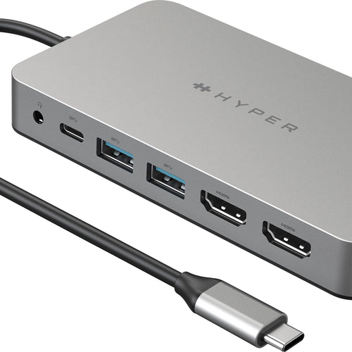 Hyper - HyperDrive Dual 10 Port USB-C Hub, 4K HDMI, Ethernet, 1 USB-C, 2 USB-A, microSD/SD, travel dock for M1/M2/M3 MacBook - Gray