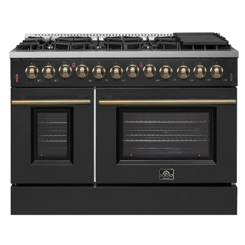 Forno Appliances - 48 in. Wide 8 Burner Galiano 6.58 Cu. Ft. Freestanding Dual Fuel Range with Convection Oven and Griddle - Black Door