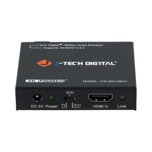 J-Tech Digital - 4K 60Hz HDMI Audio Extractor with Optical and 3.5mm Outputs - Black