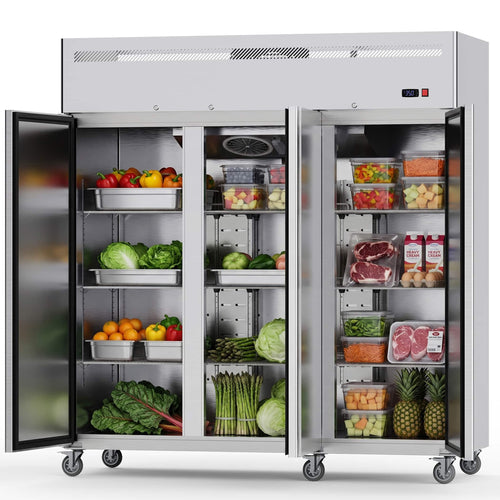 Coolake - 72” 54 Cu.ft Commercial Refrigerator Top Mount with 3 Doors for Restaurant Garage Bakery - Stainless Steel