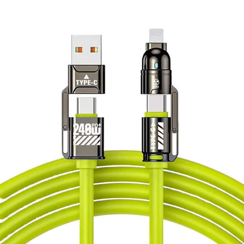 Topteng - 240W 4-in-1 Fast Charging Cable - Split into 2 Cords, for iPhone 5-17 & Samsung/Android Phones - Green